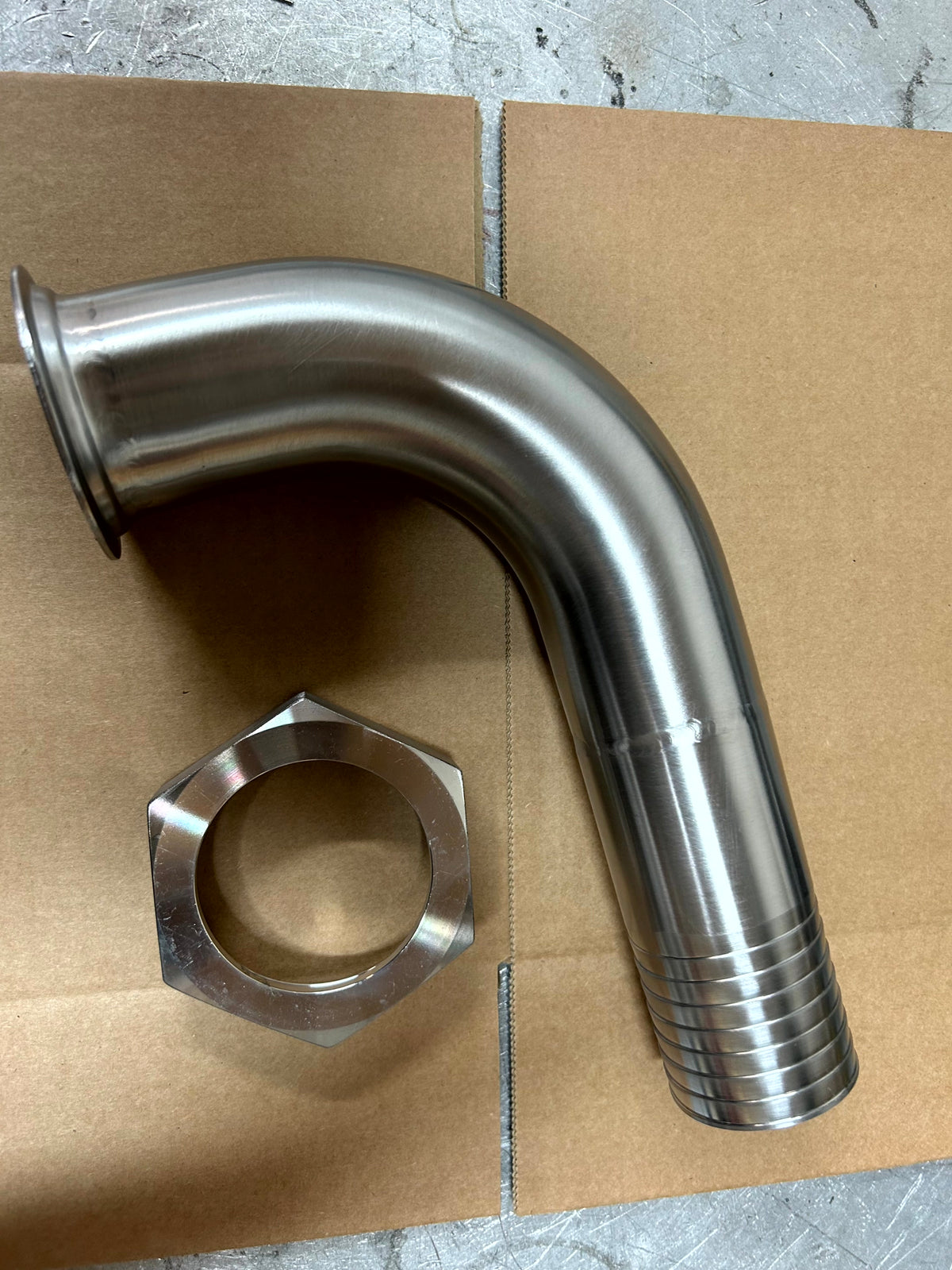 Hosetail to RJT Hygienic Elbow in stainless steel - view 2