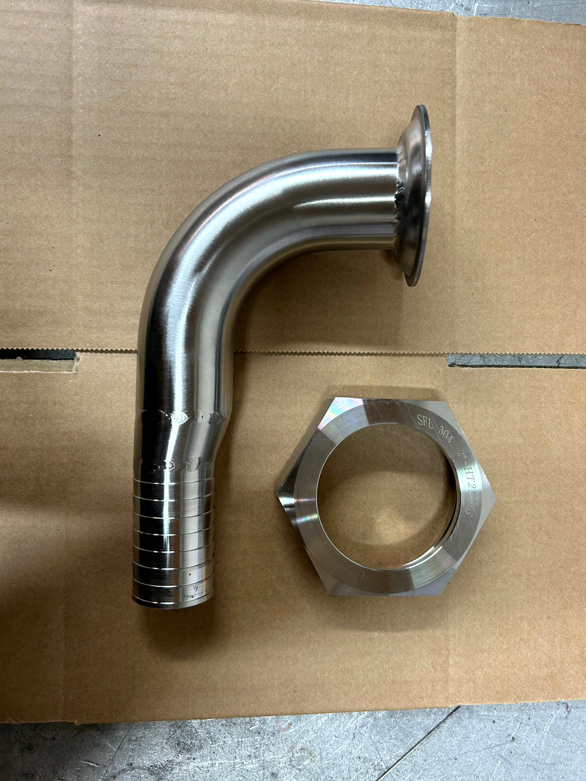 Hosetail to RJT Hygienic Elbow in stainless steel - view 3