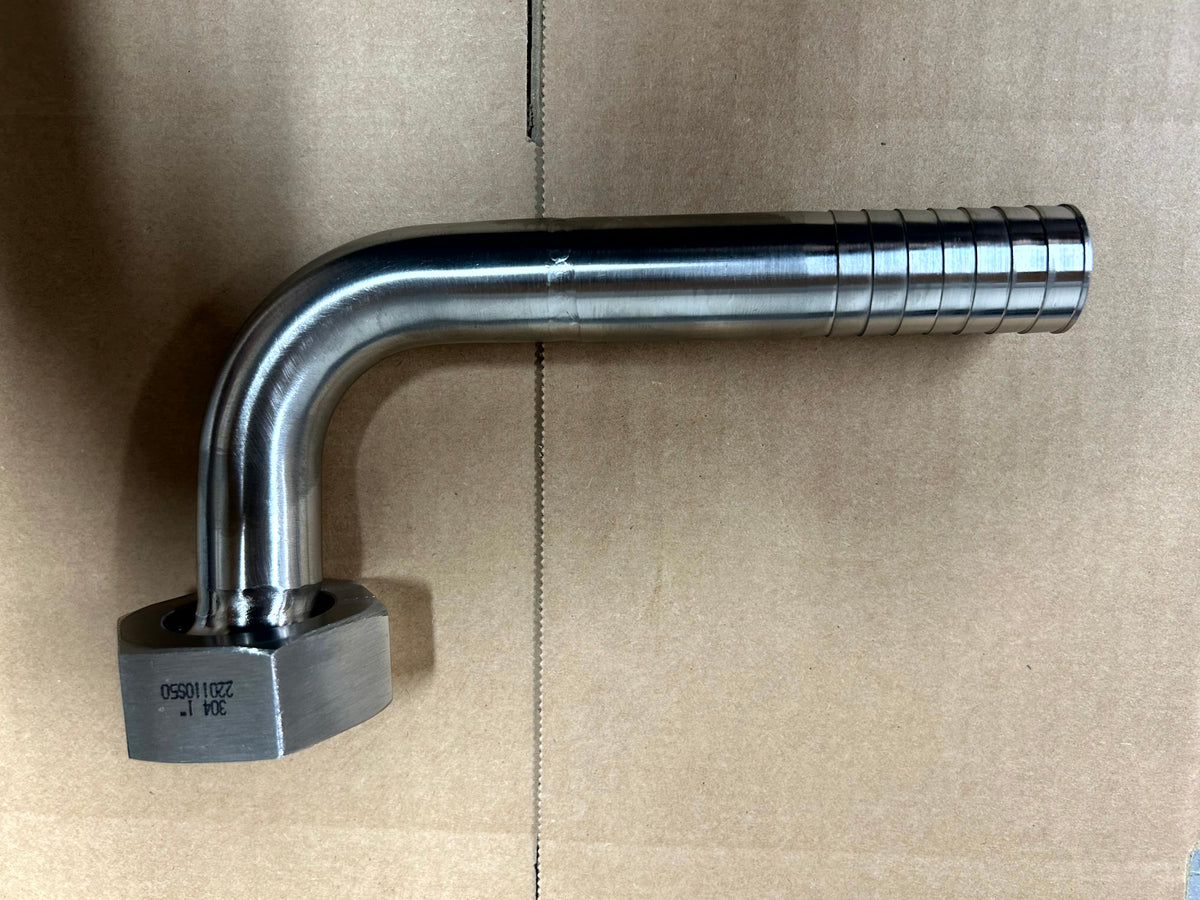 Hosetail to RJT Hygienic Elbow in stainless steel - view 1