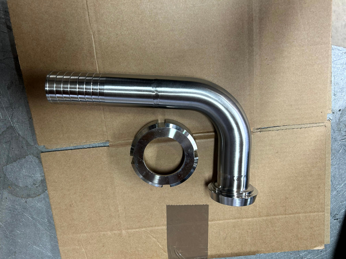 Hosetail to DIN Hygienic Elbow in stainless steel - view 1