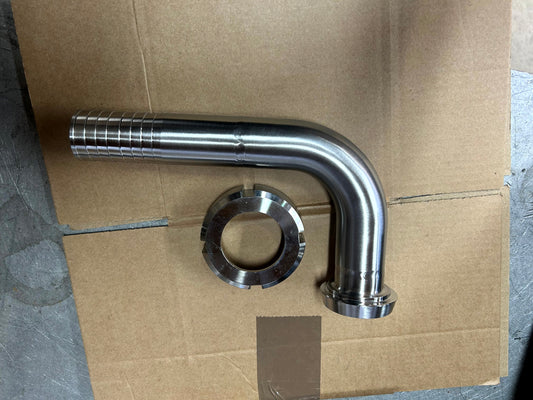 Hosetail to DIN Hygienic Elbow in stainless steel - view 1